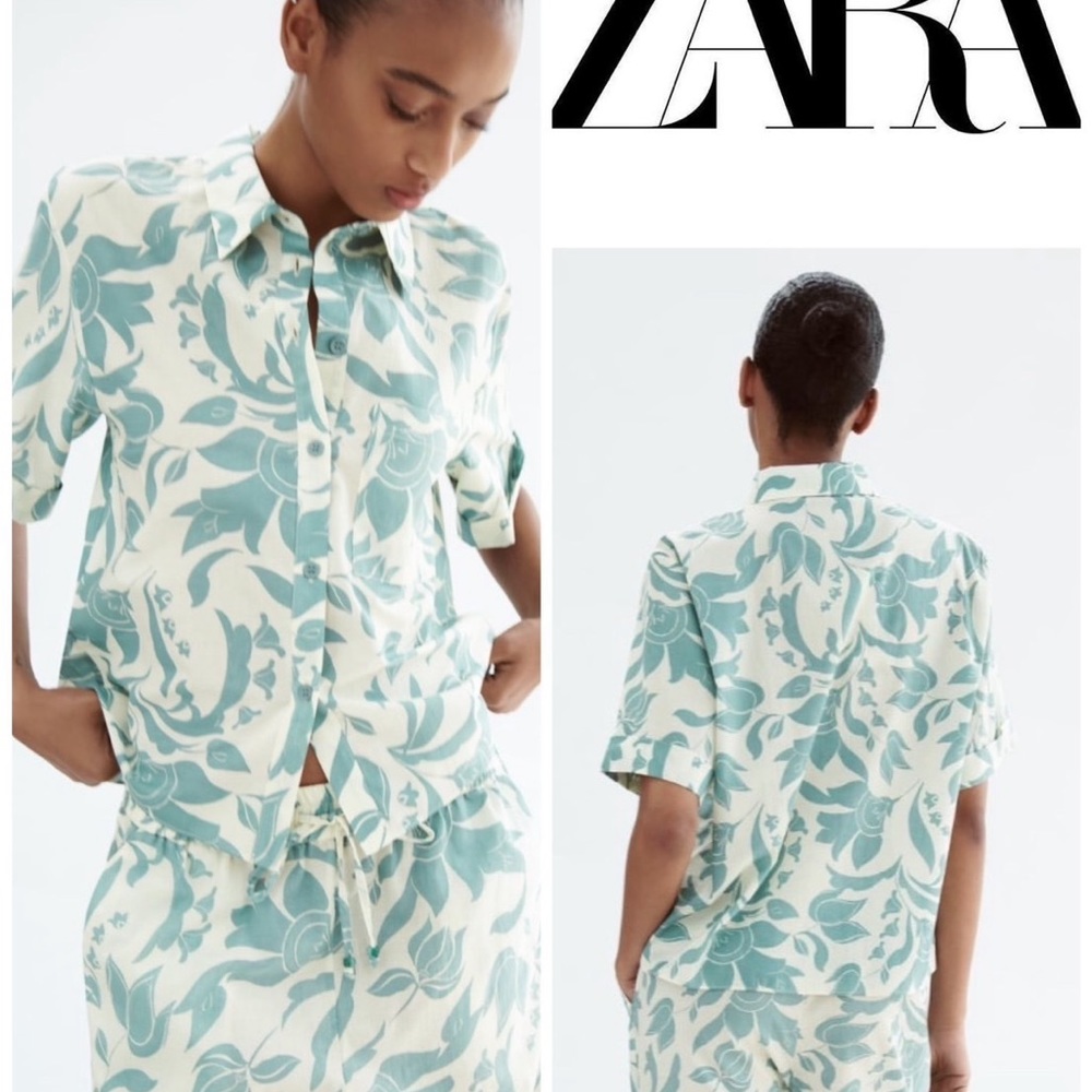 NWT Zara Printed Cotton Shirt & Pants Outfit